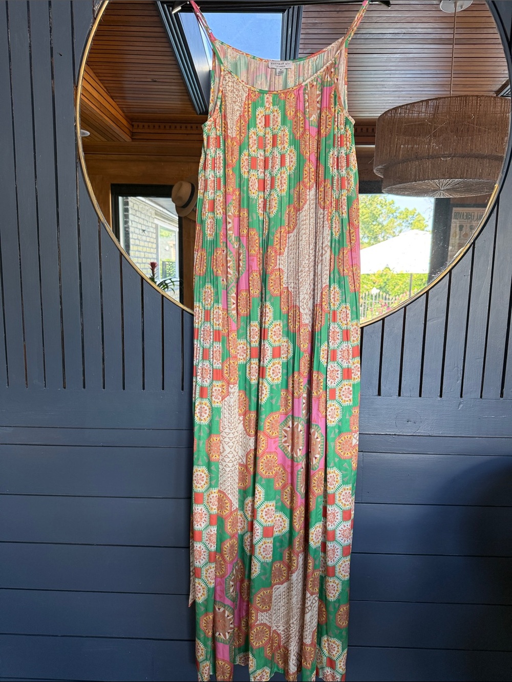 Current Air Green & Pink Floral Pleated Midi Dress